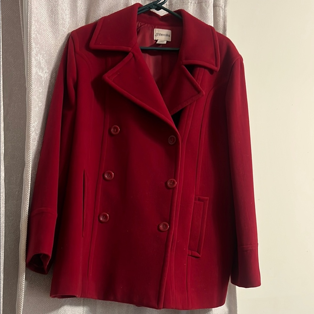 St. John's Bay Red Pea Coat with Notched Lapel